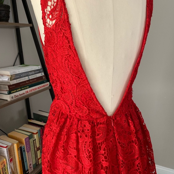 Francesca’s Collections Guipure Red Lace Dress - Picture 3 of 4